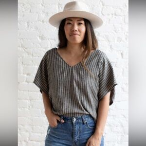 NLT Lena Linen Top, black/taupe, size medium